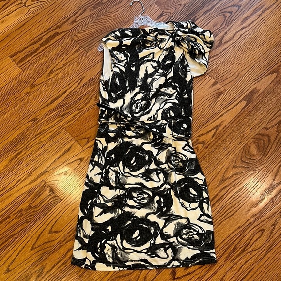 Courage b Woman’s Black & White Printed Dress With Belt - Picture 1 of 7